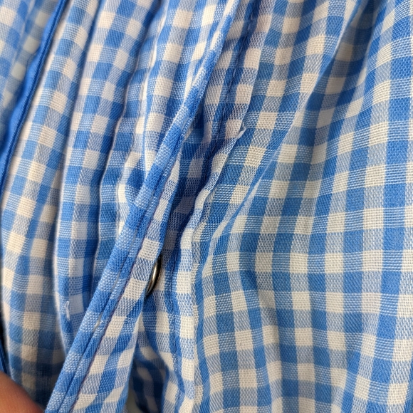 Models Coat Blue White Gingham Plaid House Coat House Dress Owl Bird Applique - Picture 5 of 9